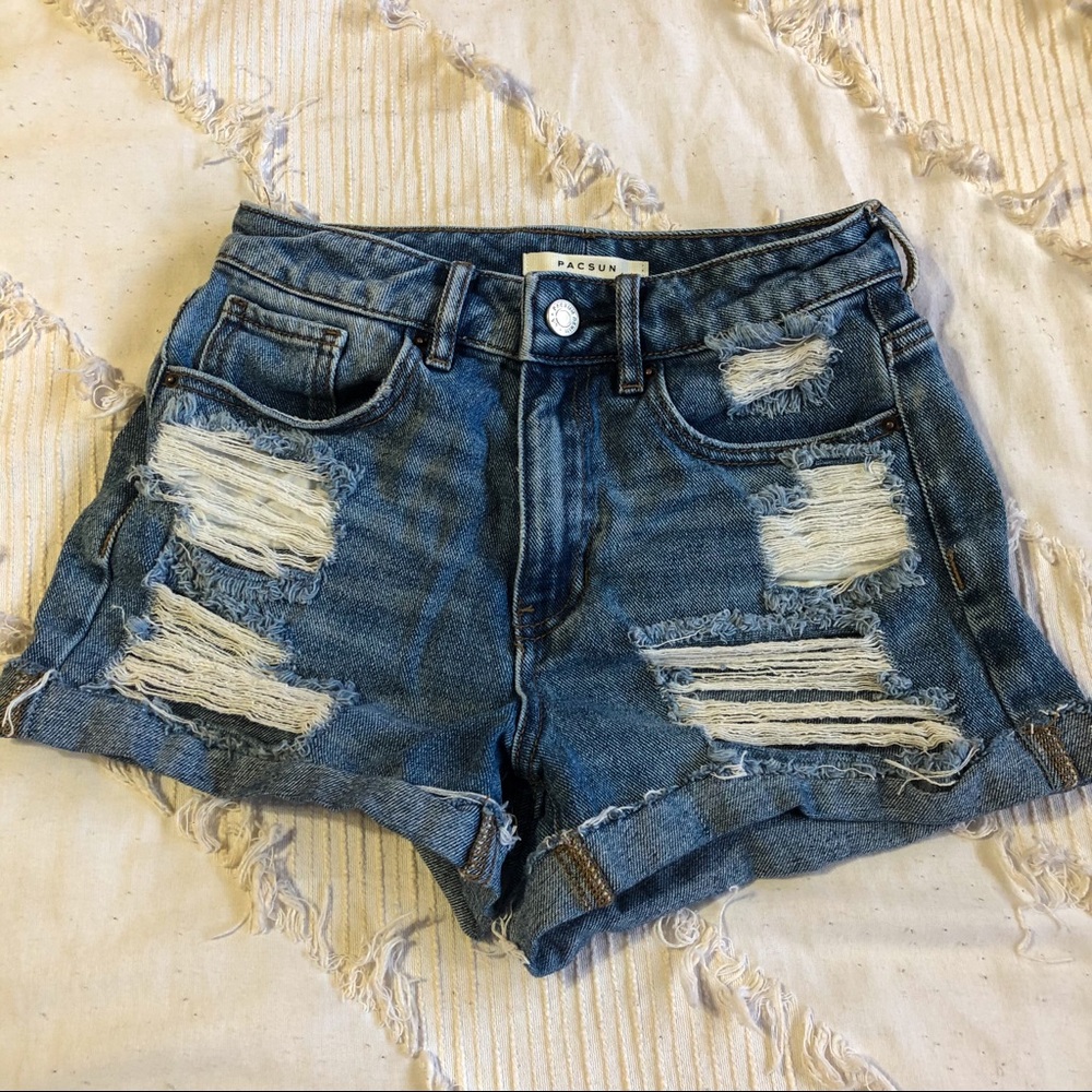 distressed denim mom shorts